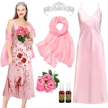 Imagem de JcHrmers 6 Pcs Prom Queen Halloween Costume Bloody Nightgown Dress Princess Crown and Roses for Halloween Women Cosplay Dress up (XL)
