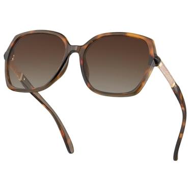 Imagem de KALIYADI Óculos de sol clássicos polarizados para mulheres, óculos de sol quadrados modernos para mulheres, armação brilhante, proteção UV400, 12 lentes Tawny armação tartaruga, M