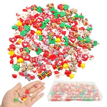 Imagem de DANUDON Berloques de resina de Natal para artesanato, 120 peças, minimeias de Natal, chapéus, boneco de neve, contas de rena, mini enfeites de Natal, decorações artesanais para scrapbooking, joias,