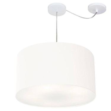Imagem de Lustre Pendente Cilíndrico Com Desvio De Centro Md-4168 Cúpula Em Tecido 60x30cm Branco - Bivolt