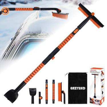 Imagem de Eazy2hD Escova de neve de silicone dobrável 3 em 1 com raspadores de gelo, remoção de gelo de janela extensível de 167 cm com rodo para para-brisas, ferramenta de limpeza de cabeça de escova giratória