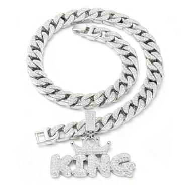 Imagem de Xikui Corrente de colar de diamante, colar com pingente de tubarão hip hop banhado a ouro 18 K de largura 13 mm de comprimento 50 cm para homens/mulheres, joias Ice Out para festas (Halloween,