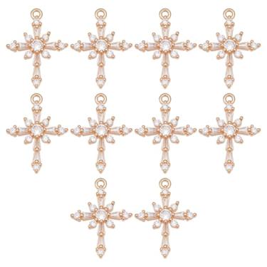 Imagem de PH PandaHall 10 pingentes de cruz de strass de cristal, pingente de cruz de zircônia cúbica pingente de cruz de latão crucifixo para artesanato faça você mesmo, colares, brincos, pulseiras