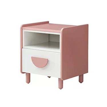 Imagem de Mesa de cabeceira infantil, mesa de cabeceira para quarto, linda aparência rosa e branca, adequada para quarto de meninas, mesa de cabeceira de 40 x 35 x 18 cm