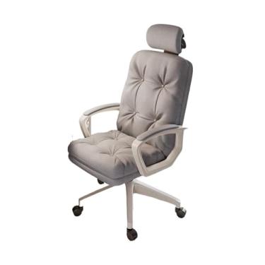 Imagem de Cadeira de escritório, cadeira de escritório com encosto alto, cadeira giratória de couro para casa com rodas, confortável, macia, ajustável, cadeira de escritório descendente, ajustável (cinza)