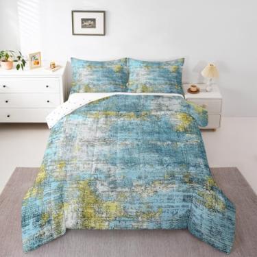 Imagem de Feelyou Conjunto de edredom infantil abstrato, azul, tamanho Queen, retrô, arte em aquarela, moderno, mármore, estética, para decoração de quarto de crianças, meninos, meninas, microfibra ultramacia