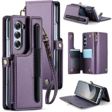 Imagem de aowner Capa carteira para Samsung Galaxy Z Fold 6 com suporte para cartão com bloqueio de RFID e compartimento para S Pen, função de suporte, capa de celular de couro PU de luxo com alça de encaixe