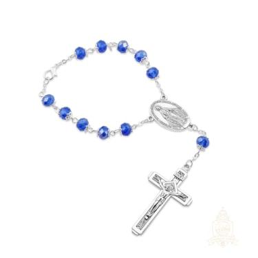 Imagem de Catholic Town Miraculous Medal decade rosário para espelho retrovisor de carro ou caminhão - preto, azul e transparente (azul)