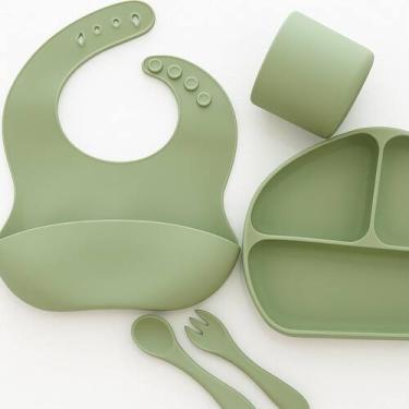 Imagem de Kit Alimentação 5 Peças Kit Prato Babador Copo Silicone - LittleFante