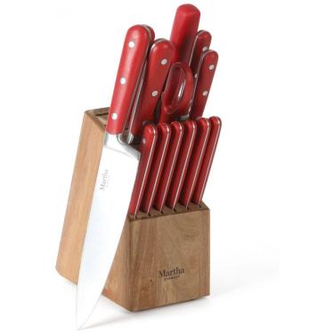Imagem de Conjunto de Facas em Aço Inoxidável com Bloco de Bancada, 14 Peças, Martha Stewart, Vermelho