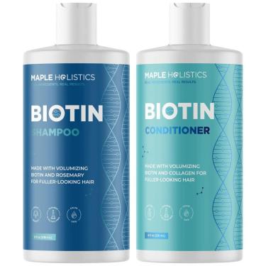 Imagem de Shampoo e Condicionador de Óleo de Argan e Jojoba Para Tratamento de Queda de Cabelo 236ml, MAPLE HOLISTICS MH Biotin Set 1, Azul Marinho