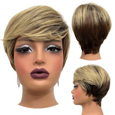 Imagem de Peruca curta castanho ombre loira mechas franja TAT4/12/613