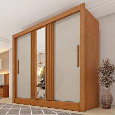 Imagem de Guarda-Roupa Casal Paraty 3 Portas 4 Gavetas com Espelho Ripado Flex Cinamomo/Off White - Tcil Móveis