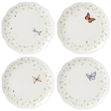 Imagem de Conjunto de Pratos para Jantar com 4 Peças, Formato Ondulado Redondo, Material de Porcelana e Tema de Borboleta, LENOX 894542, Colorido