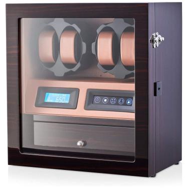 Imagem de Caixa, Estojo Rotativo Automático para Relógios com Luz e Painel de Controle, 4 Lugares, LEADER WATCH WINDERS X205, Marrom