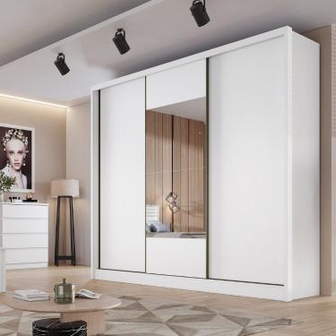 Imagem de Guarda Roupa Casal em MDF com Espelho 3 Portas de Correr Medelim Novo Horizonte