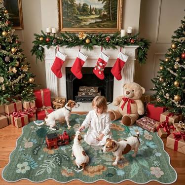 Imagem de Tapetes para sala de estar de 10 x 15 cm: tapetes florais laváveis para quarto de criança, berçário, cozinha, antiderrapante, pequeno, fofo, tapete para quarto, tapete decorativo para quarto de