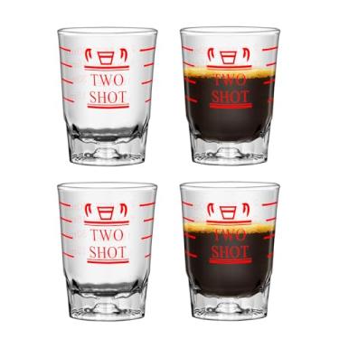 Imagem de 4 peças OZ 2 Características Copos de shot Copo Medidor Líquido Vidro Pesado Copo de Vinho Espresso Shot Glas S Medição Incremental Pesado 60 ml (4, Vermelho)