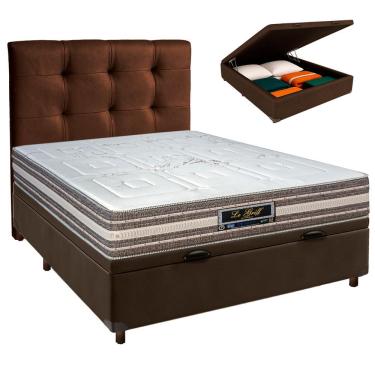 Imagem de Cama Box Bau + Colchão Casal Molas Ensacadas Legriff Sankonfort + Cabeceira Estofada