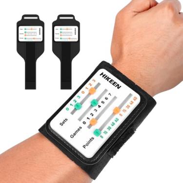 Imagem de Hikeen Pacote com 2 marcadores de tela grande para raquete de tênis e padel, placa de pontuação de alça de pulso ajustável para pontos de gravação, jogos e conjuntos - sem cola, leve, números gravados