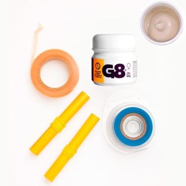 Imagem de Kit Profissional Mega Hair – Cola G8 Transparente, Papel Térmico, Fita Dupla Face e Pano Nanopele