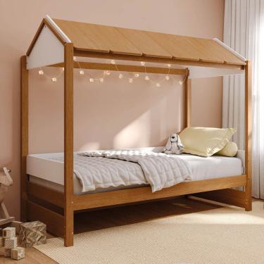 Imagem de Cama Casinha Solteiro Reversível Aria Casatema Madeiraoriginals Nogueira/Branco