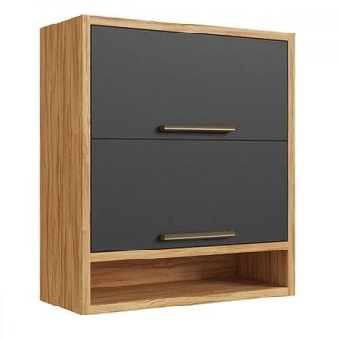 Imagem de Armário Aéreo Cozinha 80 Cm Syrah 2 Portas 100% Mdf Amêndoa/Chumbo - R