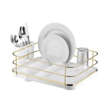 Imagem de Escorredor De Louças Pratos Porta Talheres Dourado - Branco - Future