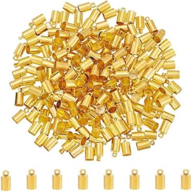 Imagem de Cerca de 200 peças de tampas de extremidade de coluna terminais de cabo de metal pulseira dourada extremidades de cordão de couro terminadores de extremidade de crimpagem pontas de extremidade de