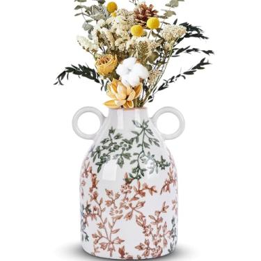 Imagem de Vaso de cerâmica azul vintage, pequenos vasos listrados modernos de meados do século para flores e grama dos pampas, vaso xadrez preto e branco para mesa de jantar, mesa de cozinha, decoração