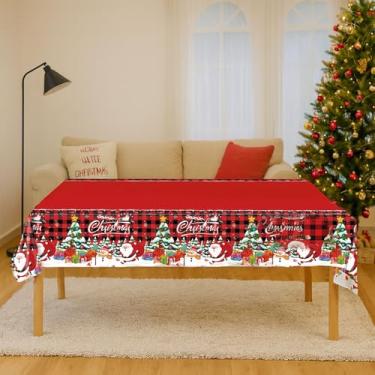 Imagem de Caminho de mesa descartável de Papai Noel – Decoração de mesa de jantar de plástico para festa com estampa de rena Feliz Natal 137 x 274 cm, vermelho