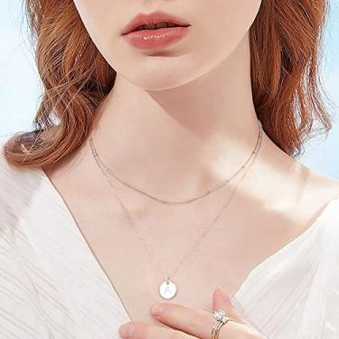 Imagem de Colares de prata esterlina com inicial - Moeda de ouro gravada em dois lados para mulheres, colar A-Z, joias hipoalergênicas que não mancham, 12#, Latão, Sem Pedra Preciosa