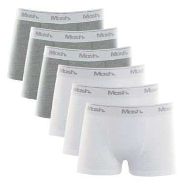 Imagem de Kit 6 Cuecas Boxer Alg Infantil El, Mash, Menino, Branco/Branco/Branco/Cinza Mescla/Cinza Mescla/Cinza Mescla, M