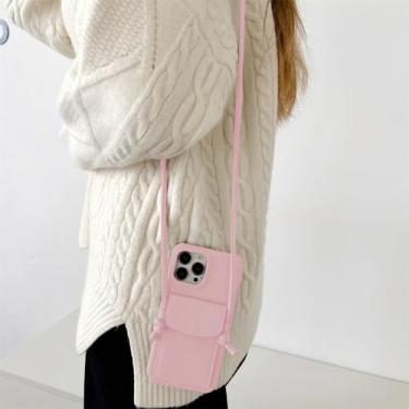 Imagem de Capa de bolsa crossover para iphone 15 14 13 12 11 capa de cartão de pele, rosa, para iphone se2020 (se2022