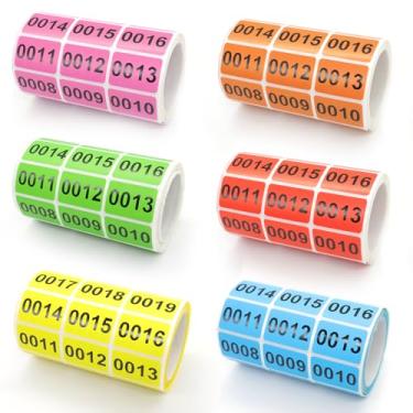 Imagem de 6 rolos 1-1000 adesivos numerados de inventário, etiquetas autoadesivas com números consecutivos de 30 x 20 mm (amarelo, vermelho, azul, verde, rosa, laranja