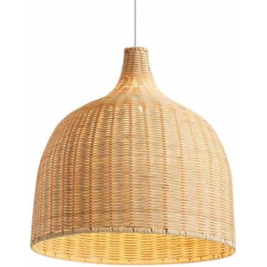 Imagem de WLHAZMWY Candeeiro pendente de vime natural, gaiola de luz, cúpula, 1 unidade, cesta de vime, feita à mão, acessórios de teto para casa de fazenda (35 cm)