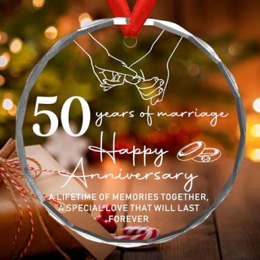 Imagem de Enfeite de Natal 50º aniversário de casamento feliz 50º aniversário de casamento ornamento de cristal 50º para pais esposa marido dourado 50 anos de presente de casamento para casal - ornamento de