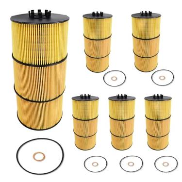 Imagem de HocvrlX Conjunto de 6 peças de filtro de lubrificante de óleo compatível com Freightliner Trucks Buses Western Star Truck 114SD 122SD cascadia L6 2009 2010 2011 2012 2013 2014 2015 2016 2017 2018 2019