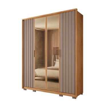 Imagem de Guarda-Roupa Solteiro com Espelho Reflecta Centurium Ripado 4 Portas 3 Gavetas Buriti e Fendi