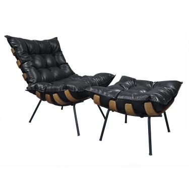 Imagem de Poltrona Costela Com Puff Couro Ecológico - élpis Móveis Couro Ecológico Preto