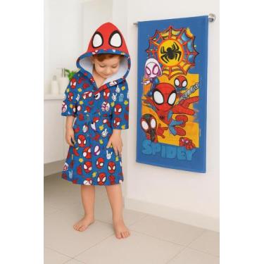 Imagem de Kit Roupão Quimono Com Capuz E toalha Aveludada Spidey - Lepper, Azul,