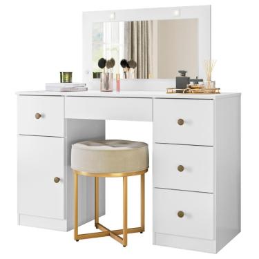 Imagem de Penteadeira Camarim Com Espelho 5 Gavetas Nancy M07 Branco - Mpozenato