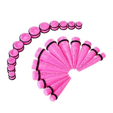 Imagem de YOFANST Kit de alongamento de orelha 24 peças rosa estilo rachado 00G - conjunto grande de piercings de acrílico alargadores de ouvido de acrílico expansores leves para homens e mulheres