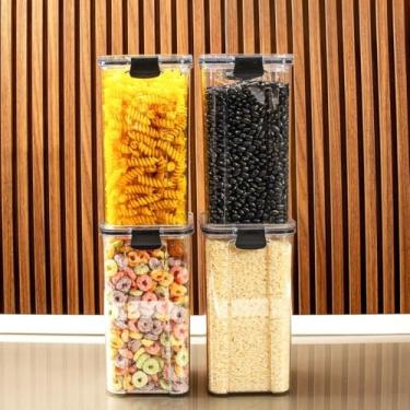 Imagem de Pote de armazenamento cafe Monte seu Kit Pote Hermético para Mantimentos de Cozinha Dispensa Armário Plástico(4 Potes - 1,5 Litros)