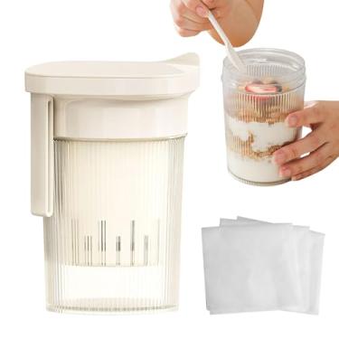 Imagem de Coador de iogurte com tampa, filtro de suco caseiro, filtro de malha fina reutilizável para fazer iogurte, fermentação de queijo, extração de suco, café, preparação de leite, coar sopa e cozinhar