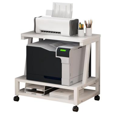 Imagem de Carrinho móvel de 3 níveis para copiadora de impressora a laser, mesa com rodinhas embaixo da mesa com suporte de chão de armazenamento sobre rodas Fax A4, organizador de papel, prateleira lateral