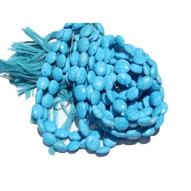 Imagem de Lady Works Fio de pedra natural howlita azul turquesa de 33 cm, contas ovais facetadas de 9 a 11 mm para fazer joias DIY | Beads_04764