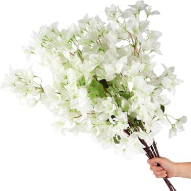 Imagem de 20 peças de flores artificiais de buganvílias de seda, resistente a UV, 36 ramos, flores falsas de hastes longas, videiras falsas de buganvílias realistas, para varanda de casamento, festa em casa