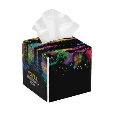 Imagem de Capa quadrada de couro para caixa de lenços à prova d'água, autismo, cor masculina, organizador de papel facial com cinto inferior, estojo de lenços para mesa, banheiro, escritório, mesa, carro