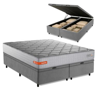 Imagem de Cama Box Baú Casal King Espuma Softgel Power 193x203x63cm Cinza